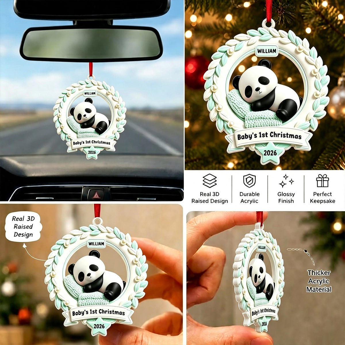 Baby’s First Christmas Teddy Wreath Ornament - Real 3D Raised Ornament