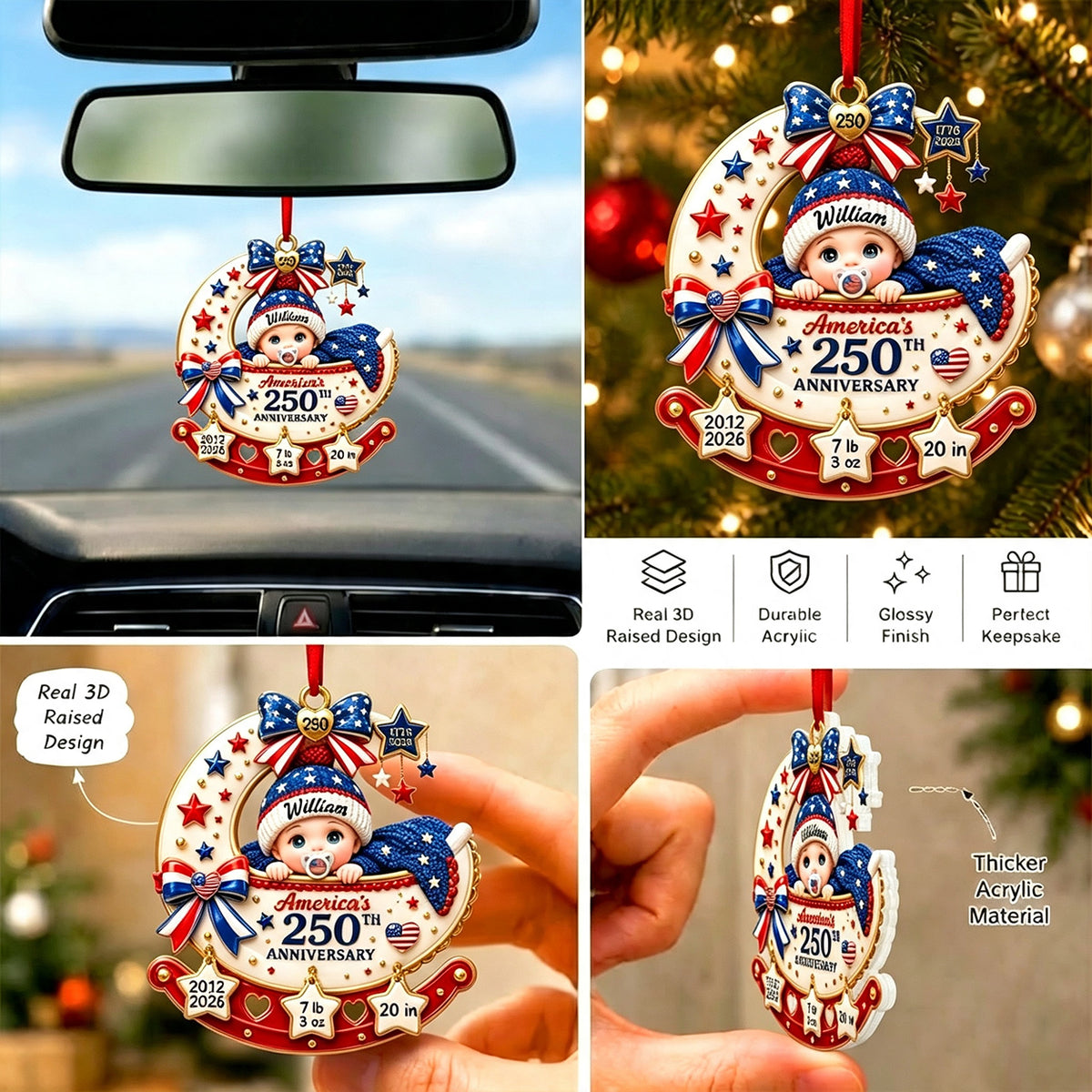 Baby’s 1st Christmas Cradle 250th Anniversary - Real 3D Raised Ornament