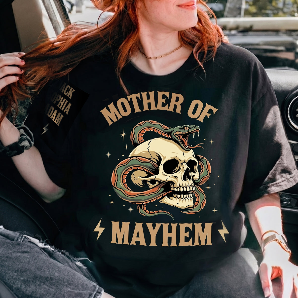 Father Of Mayhem - Personalized Custom Shirt With Design On Sleeve