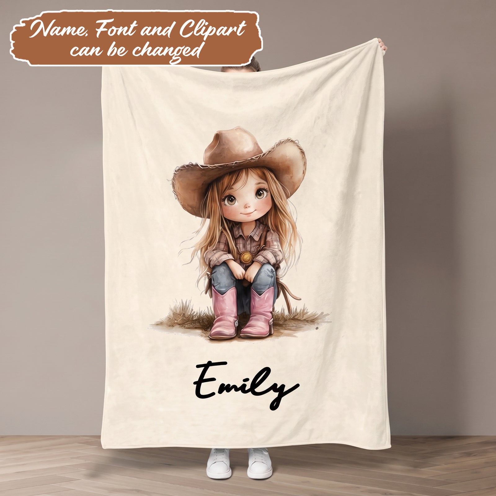 Cowgirl Blanket with Name - Home Decor Birthday Gift for Kids Cowboy Style Lovers