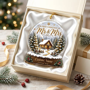 First Christmas Married - Personalized Acrylic Ornament - Custom Mr and Mrs Keepsake, Winter Cabin Ornament, Newlywed Gift