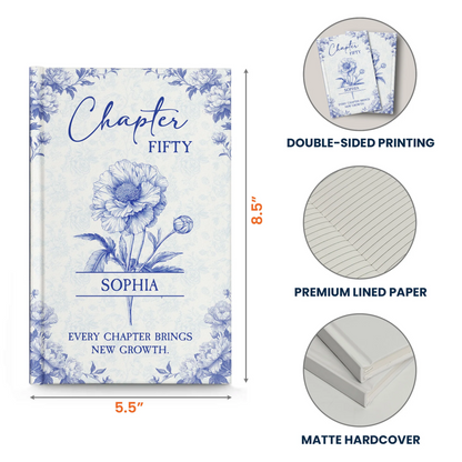 New Chapter New Growth Birth Flower Toile De Jouy - Personalized Hardcover Journal