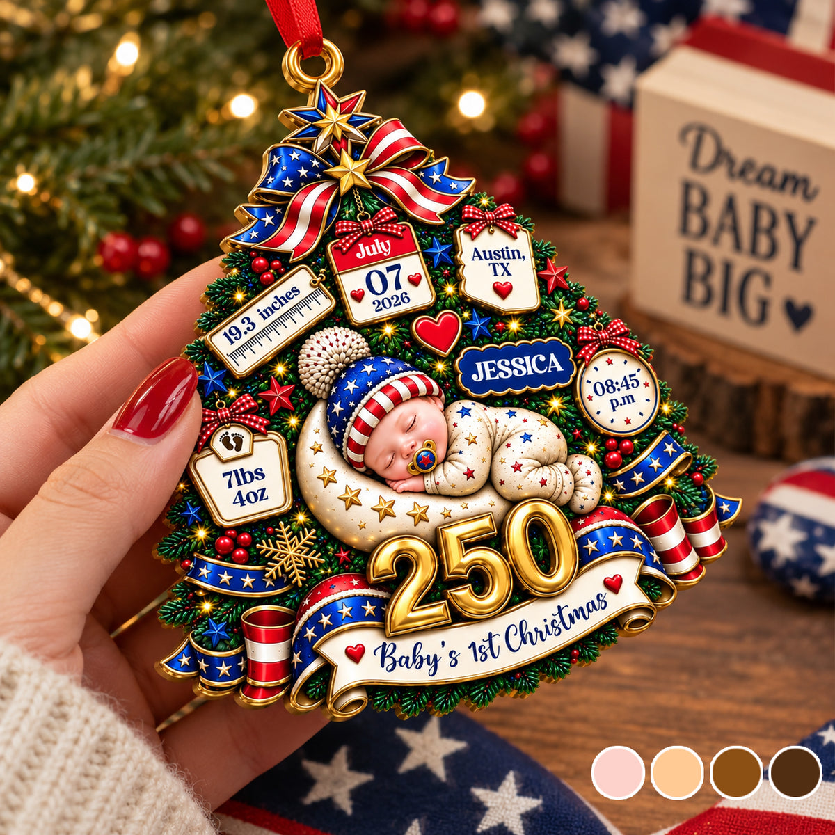 Baby's 1st Christmas America 250th Anniversary - Real 3D Raised Ornament
