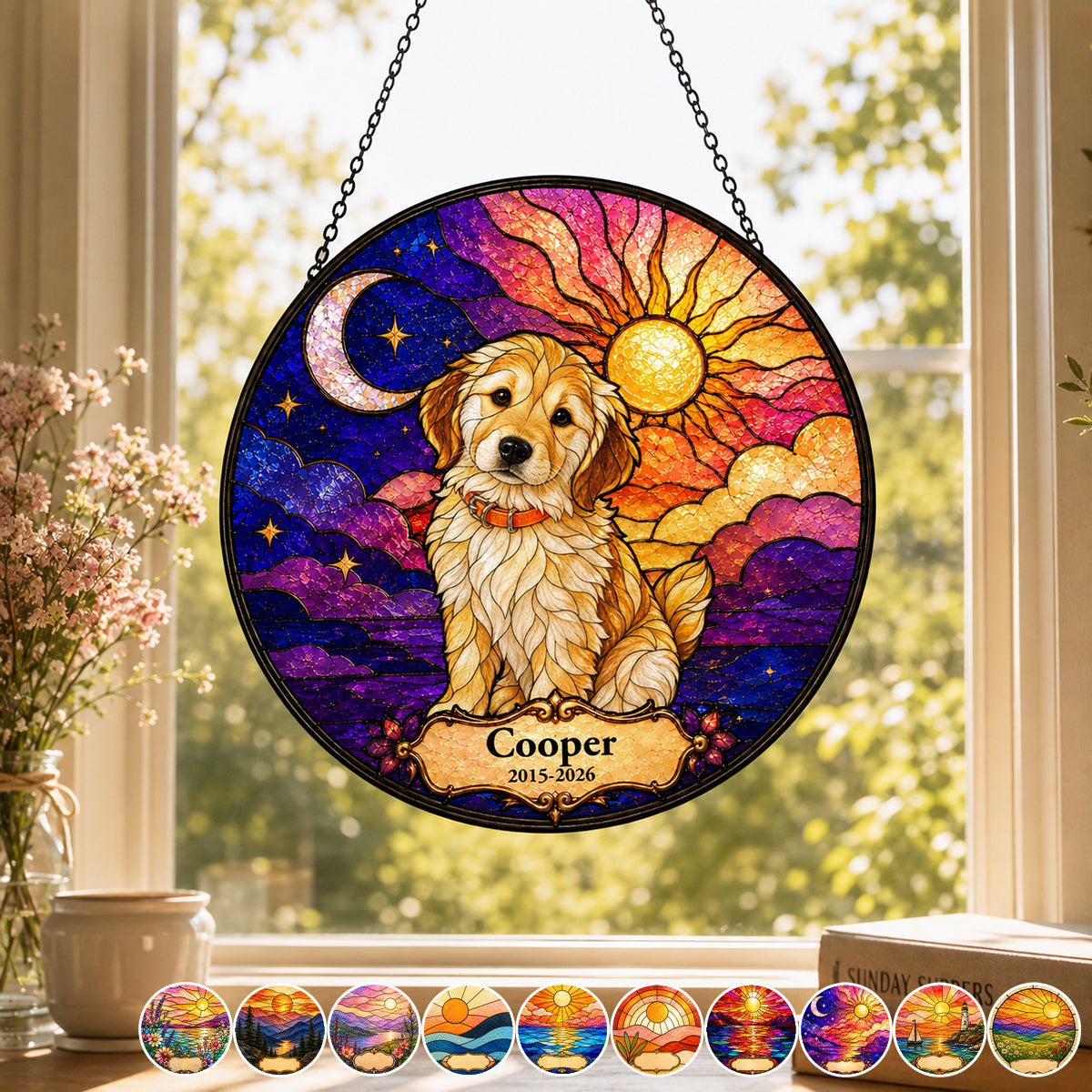 Personalized Rainbow Stained Glass Pet Memorial Suncatcher