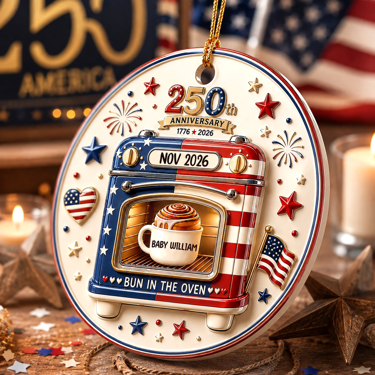 Christmas Gift For Baby Kids, Newborn Baby 250 Years Of Freedom - Family Ornament - Real 3D Raised Ornament