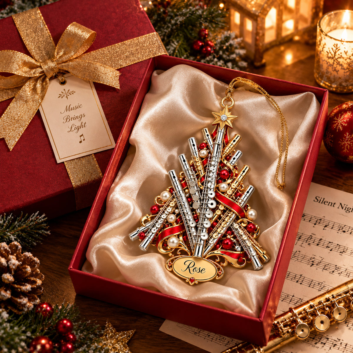 Personalized Flute Christmas Ornament, Custom Name Flutist Tree Decor