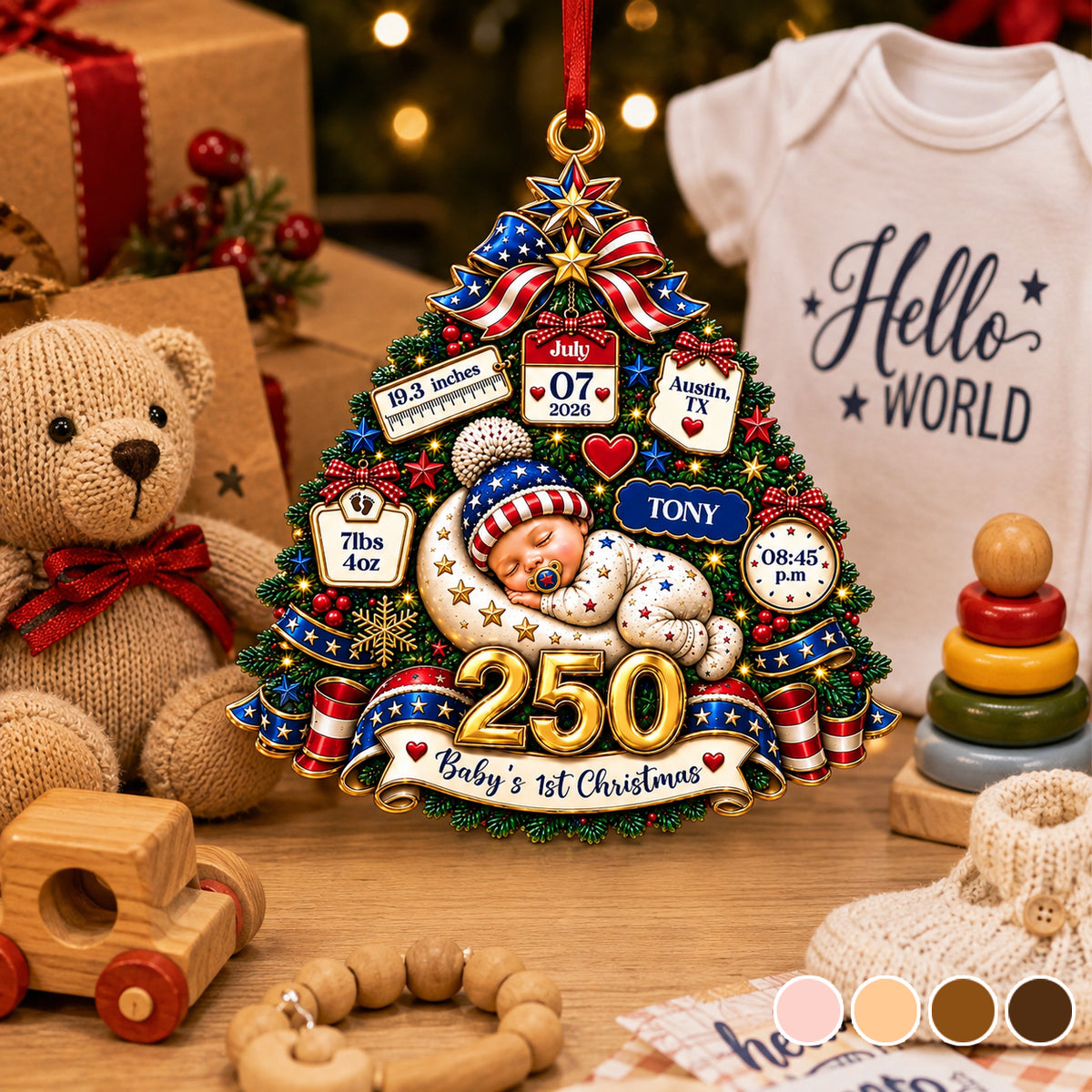 Baby's 1st Christmas America 250th Anniversary - Real 3D Raised Ornament