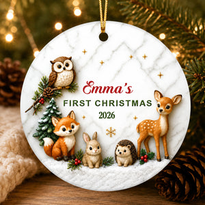 Baby First Christmas Woodland Animals - Personalized Ceramic Ornament - Christmas Keepsake