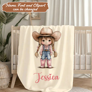 Cowgirl Blanket with Name - Home Decor Birthday Gift for Kids Cowboy Style Lovers