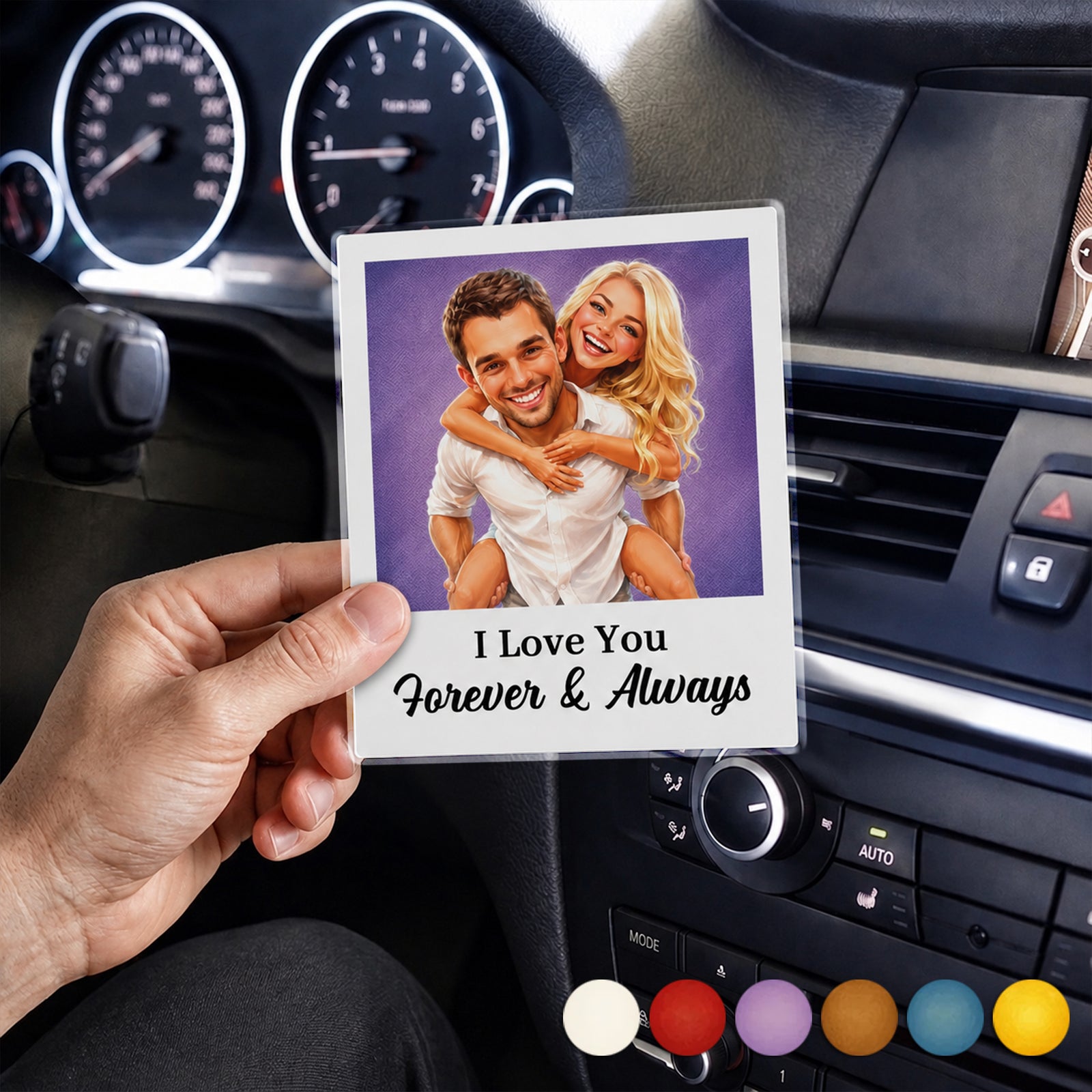 Custom Photo Caricature Funny Couple Drive Safe I Love You - Personalized Acrylic Car Hanger