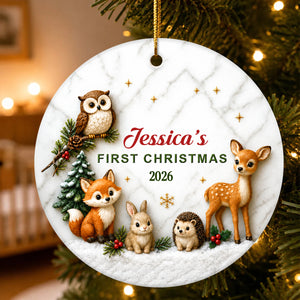 Baby First Christmas Woodland Animals - Personalized Ceramic Ornament - Christmas Keepsake