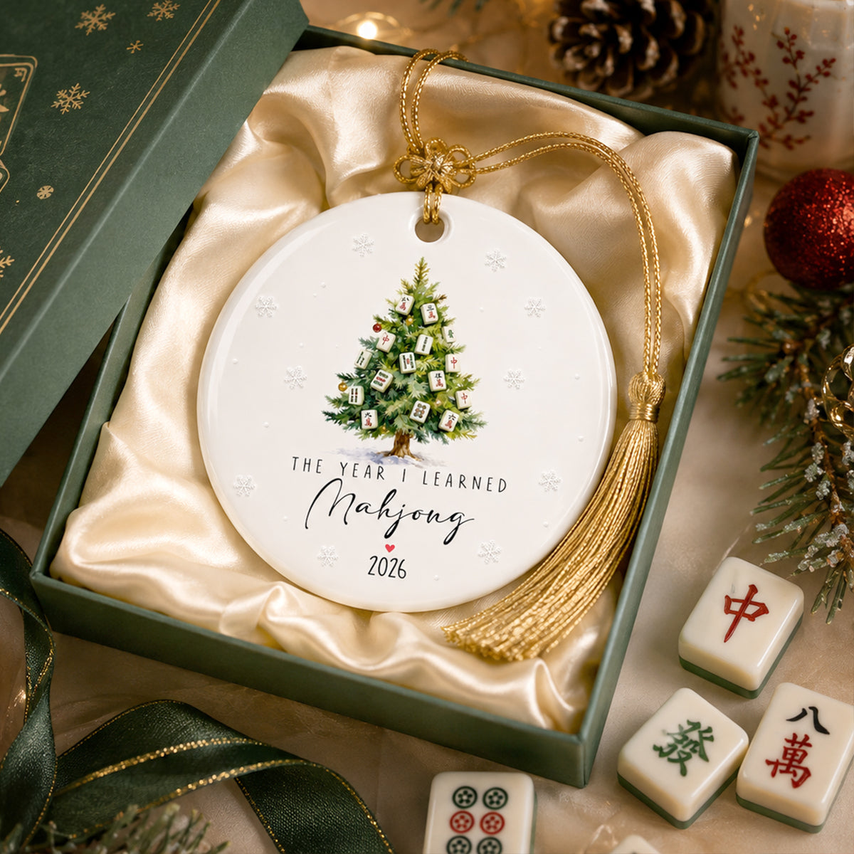 The Year I Learned Mahjong - Personalized Ceramic Circle Ornament