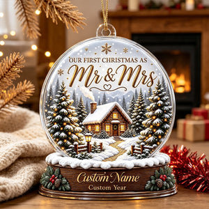 First Christmas Married - Personalized Acrylic Ornament - Custom Mr and Mrs Keepsake, Winter Cabin Ornament, Newlywed Gift