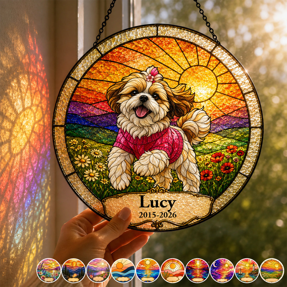 Personalized Rainbow Stained Glass Pet Memorial Suncatcher