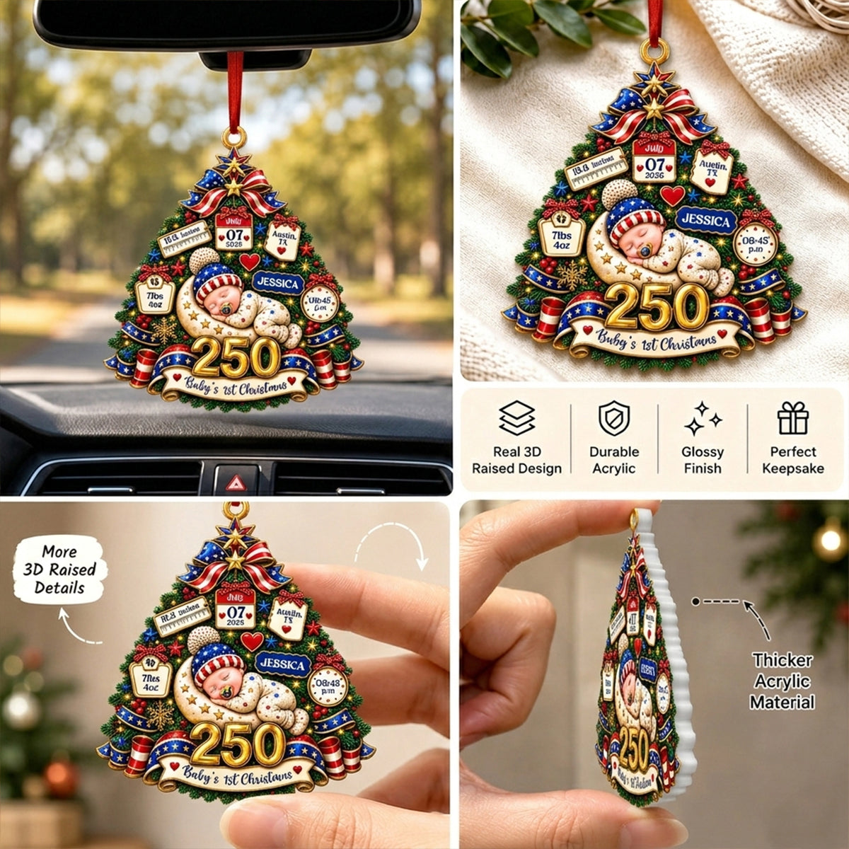 Baby's 1st Christmas America 250th Anniversary - Real 3D Raised Ornament
