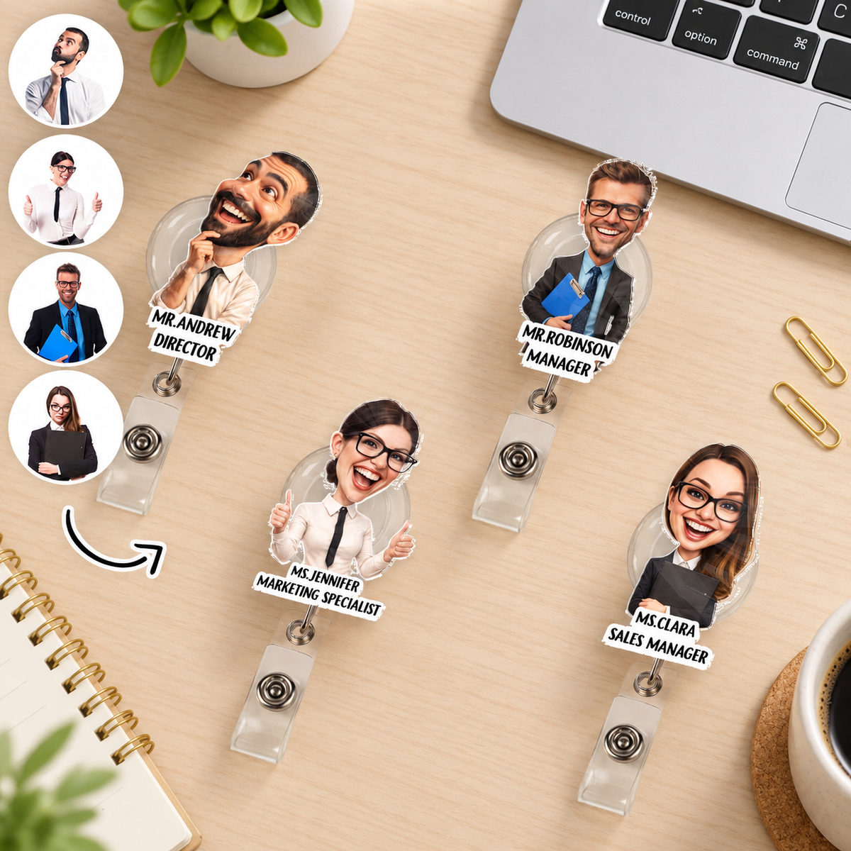 Office Character - Personalized Acrylic Badge Reel - Gift For Friends, Workers, Colleague