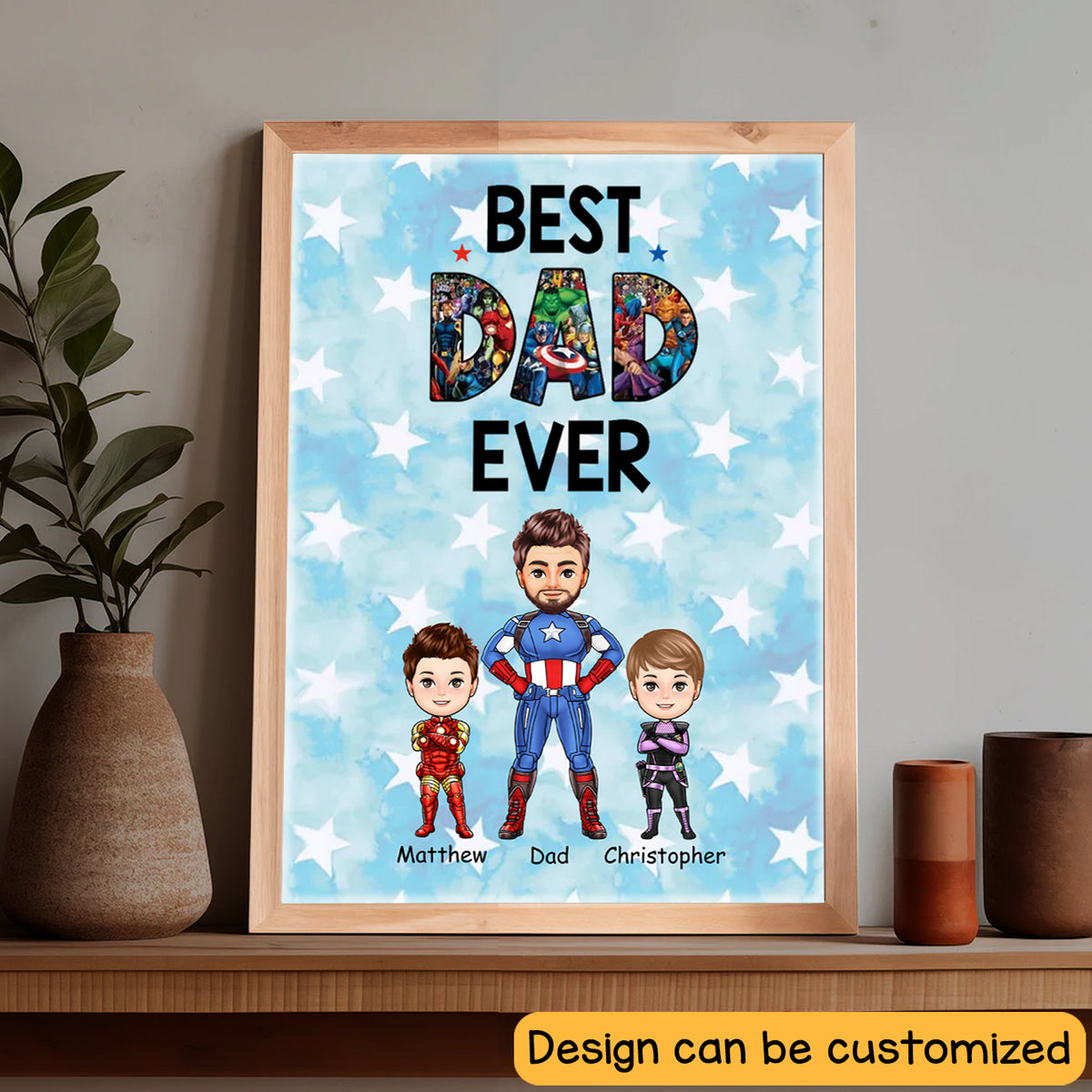 Best Dad Ever Superhero - Personalized Light Frame - Loving Gift For Father, Dad, Father's Day, Birthday Gift