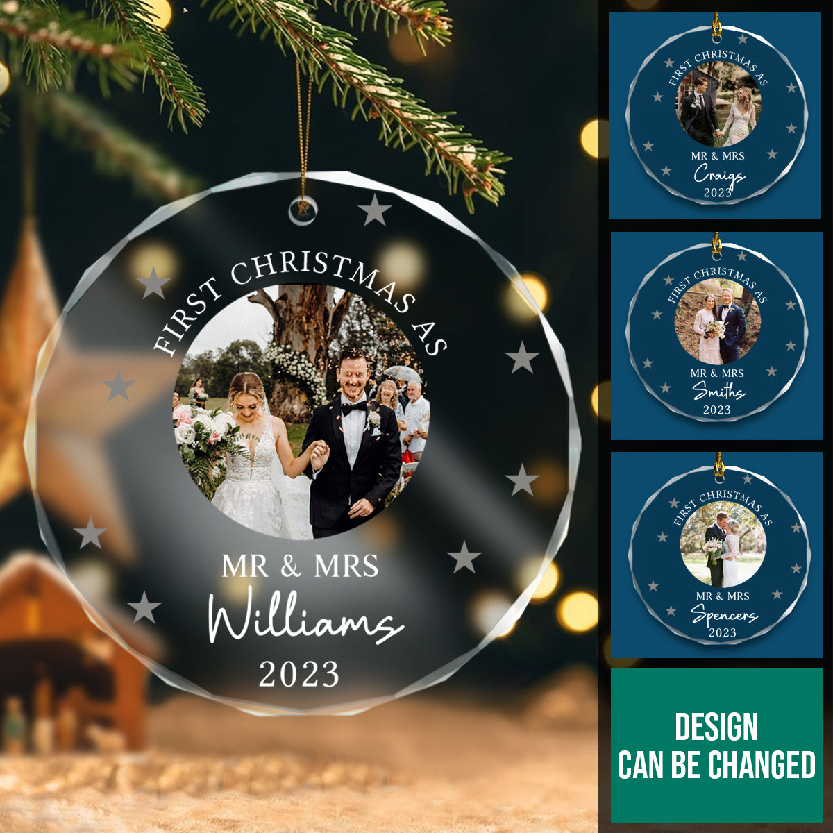 First Christmas As Mr And Mrs Upload Photo - Personalized Crystal Ornament - Christmas Gift For Couple