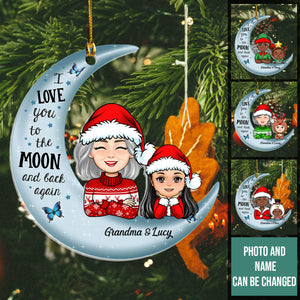 Grandma & Grandkid On Moon Christmas - Personalized Acrylic Ornament - Christmas Gift