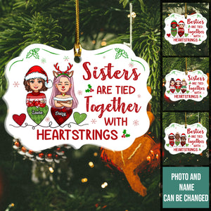 Sisters Are Tied Together With Heartstrings - Personalized Ornament - Christmas Gift For Sister, Bestie