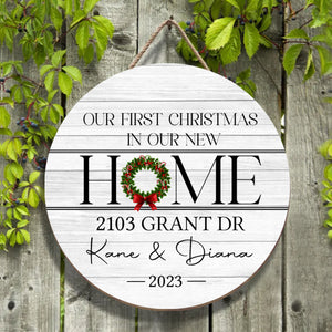 Our First Christmas New Home - Personalized Wood Sign - Christmas Gift
