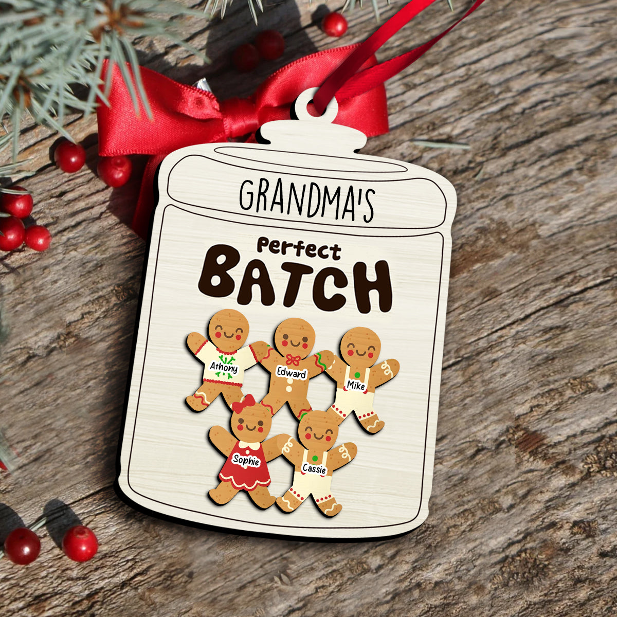 Grandma's Perfect Batch - Personalized Layered Wooden Ornament - Christmas Gift For Grandma