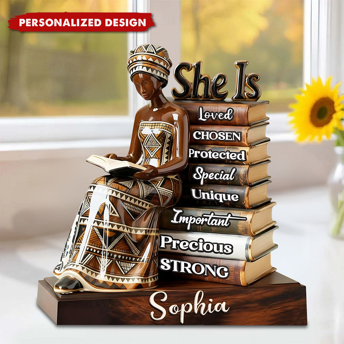 She Is Affirmation Plaque, Personalized Black Girl Reading Books Plaque