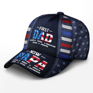 America First Dad Now Grandpa Kid Names - Personalized Classic Cap