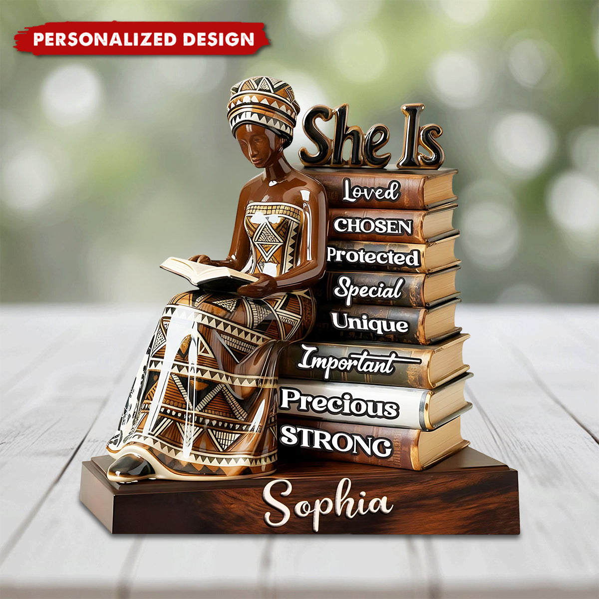 She Is Affirmation Plaque, Personalized Black Girl Reading Books Plaque