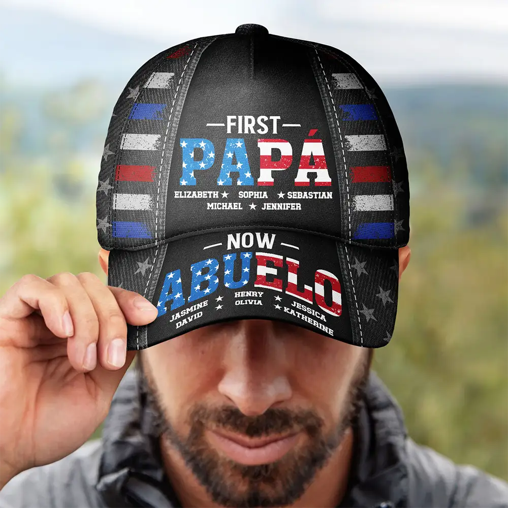 America First Dad Now Grandpa Kid Names - Personalized Classic Cap