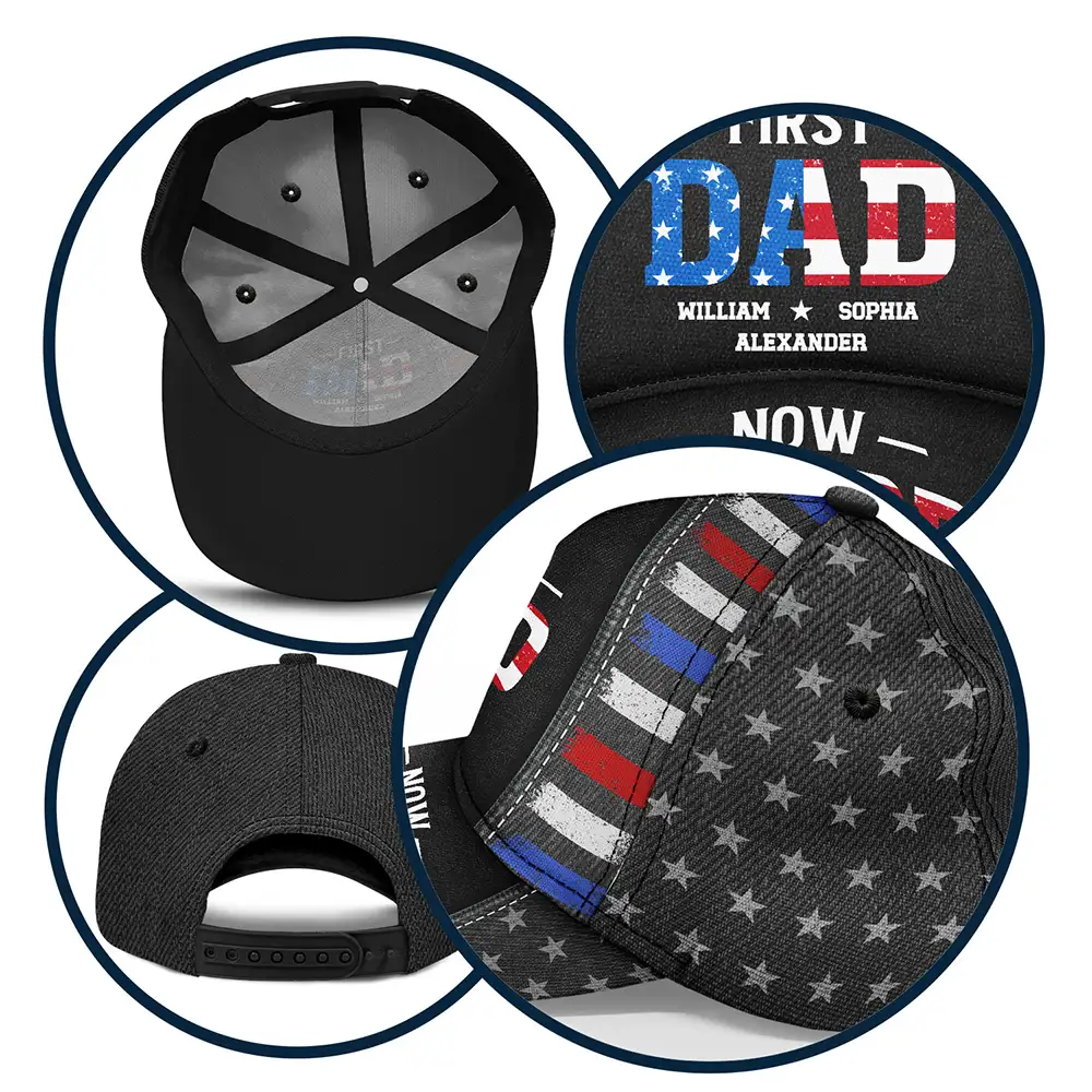 America First Dad Now Grandpa Kid Names - Personalized Classic Cap