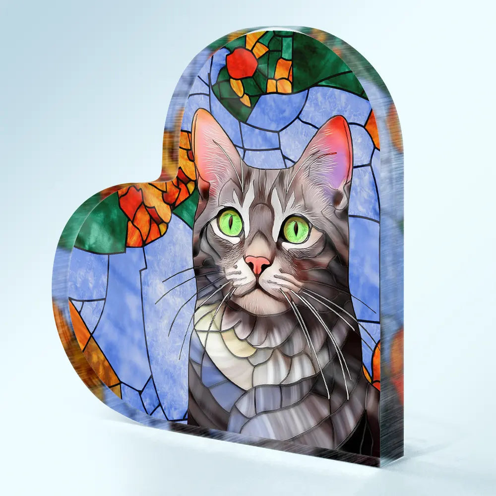 Custom Photo Stained Glass Portrait Mom Grandma Parents Family - Personalized Heart Shaped Acrylic Plaque