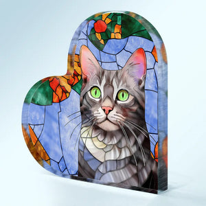 Custom Photo Stained Glass Portrait Mom Grandma Parents Family - Personalized Heart Shaped Acrylic Plaque