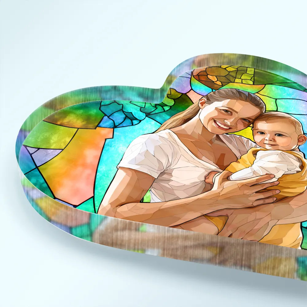 Custom Photo Stained Glass Portrait Mom Grandma Parents Family - Personalized Heart Shaped Acrylic Plaque