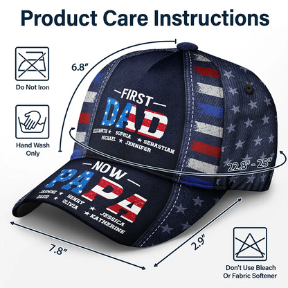 America First Dad Now Grandpa Kid Names - Personalized Classic Cap