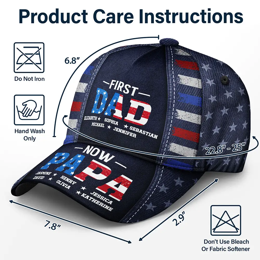 America First Dad Now Grandpa Kid Names - Personalized Classic Cap