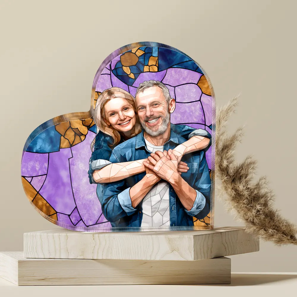 Custom Photo Stained Glass Portrait Mom Grandma Parents Family - Personalized Heart Shaped Acrylic Plaque
