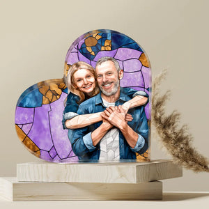 Custom Photo Stained Glass Portrait Mom Grandma Parents Family - Personalized Heart Shaped Acrylic Plaque