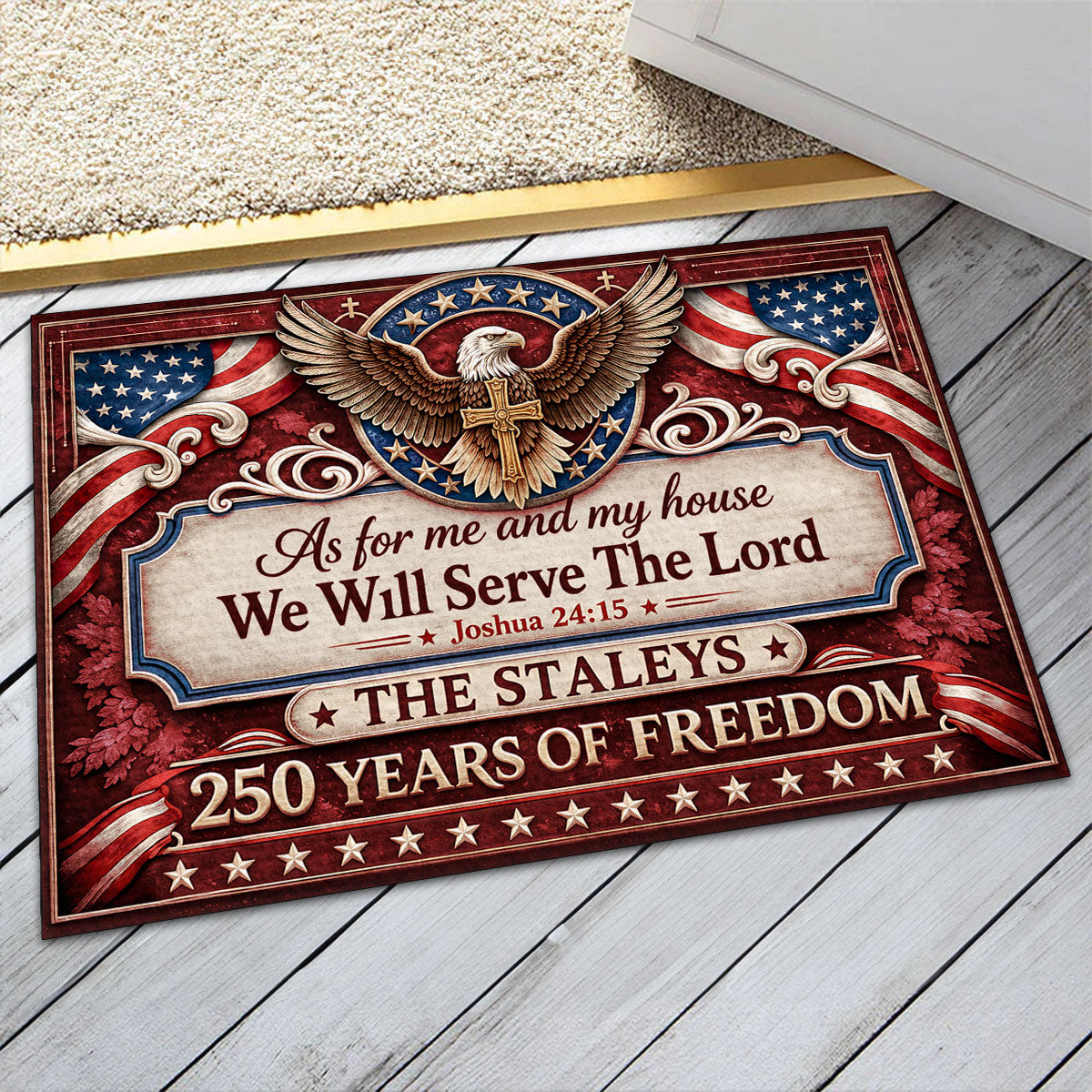 As For Me And My House We Will Serve The Lord - Personalized Doormat