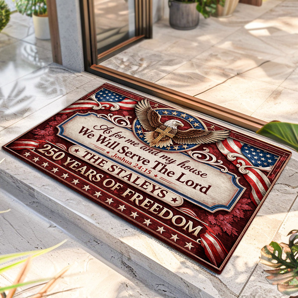As For Me And My House We Will Serve The Lord - Personalized Doormat