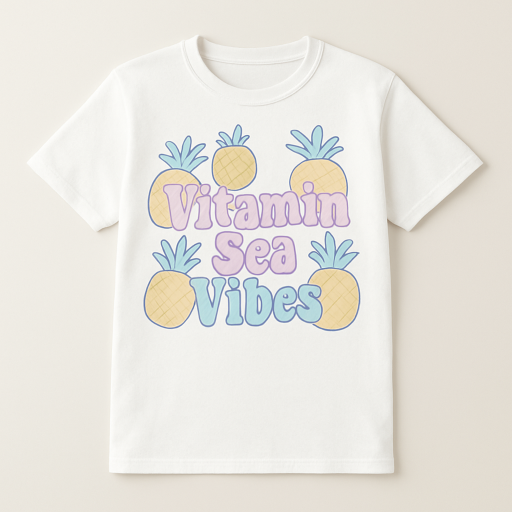 Vitamin Sea Vibes T-Shirt – Cute Pineapple Pastel Graphic Tee for Beach Babes, Summer Vacation, Coastal Aesthetic Shirt Beach%20Babe%20prompt%20%2310%20studio%20mockup.png