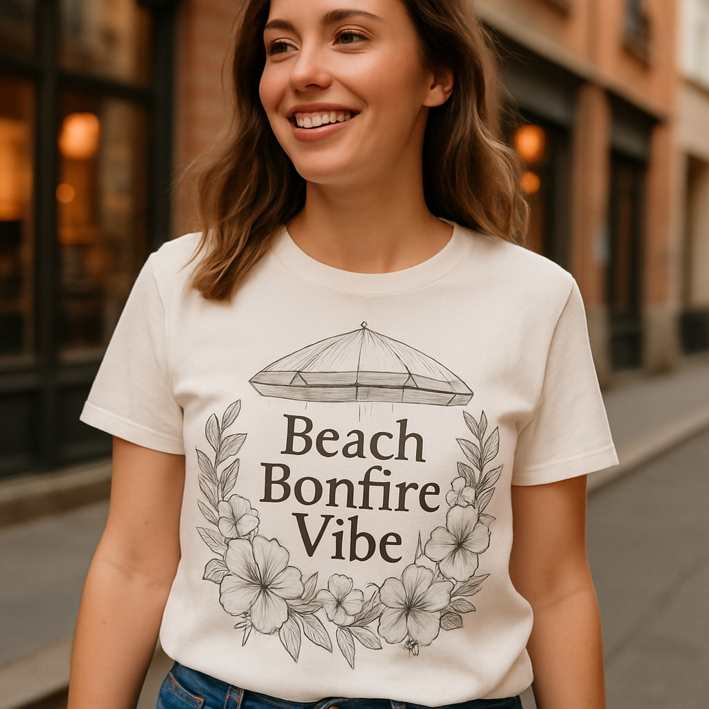 Beach Bonfire Vibe T-Shirt – Cute Floral Beach Babe Tee with Umbrella Graphic, Summer Boho Coastal Shirt, Beach Party Gift Beach%20Babe%20prompt%20%2313%20lifestyle%20mockup.png