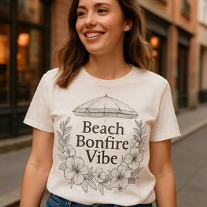 Beach Bonfire Vibe T-Shirt – Cute Floral Beach Babe Tee with Umbrella Graphic, Summer Boho Coastal Shirt, Beach Party Gift Beach%20Babe%20prompt%20%2313%20lifestyle%20mockup.png