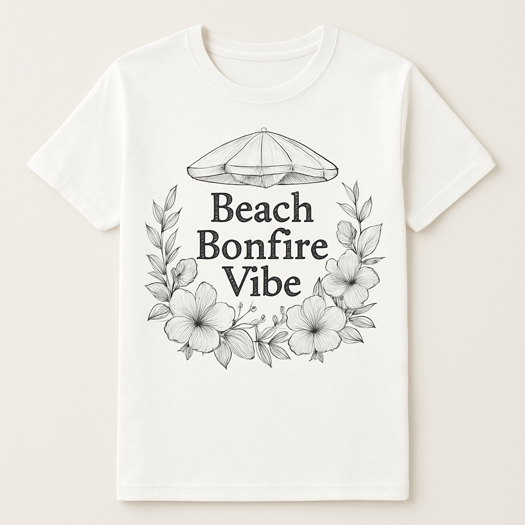 Beach Bonfire Vibe T-Shirt – Cute Floral Beach Babe Tee with Umbrella Graphic, Summer Boho Coastal Shirt, Beach Party Gift Beach%20Babe%20prompt%20%2313%20studio%20mockup.png
