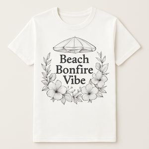 Beach Bonfire Vibe T-Shirt – Cute Floral Beach Babe Tee with Umbrella Graphic, Summer Boho Coastal Shirt, Beach Party Gift Beach%20Babe%20prompt%20%2313%20studio%20mockup.png