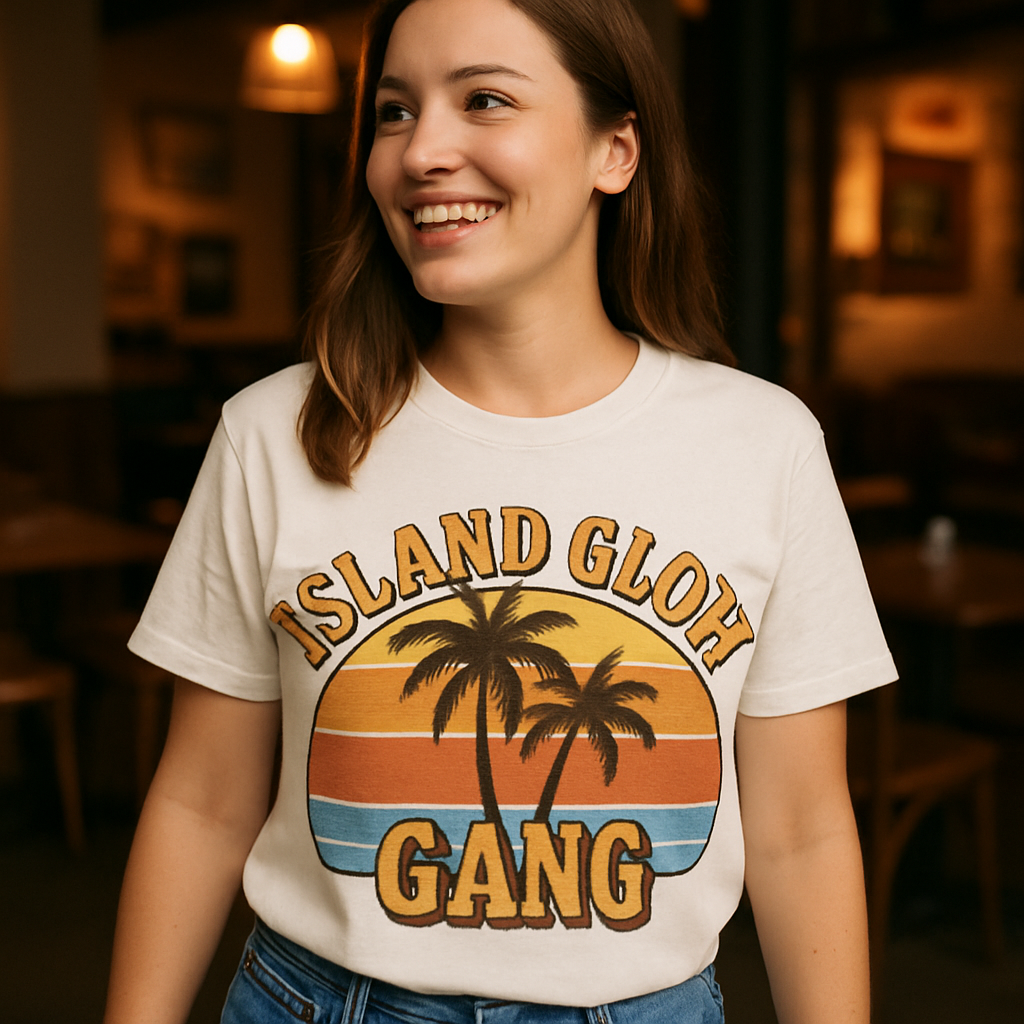 Island Glow Gang T-Shirt – Retro Beach Babe Palm Tree Sunset Graphic, Summer Vacation Aesthetic Tee for Women Beach%20Babe%20prompt%20%2314%20lifestyle%20mockup.png
