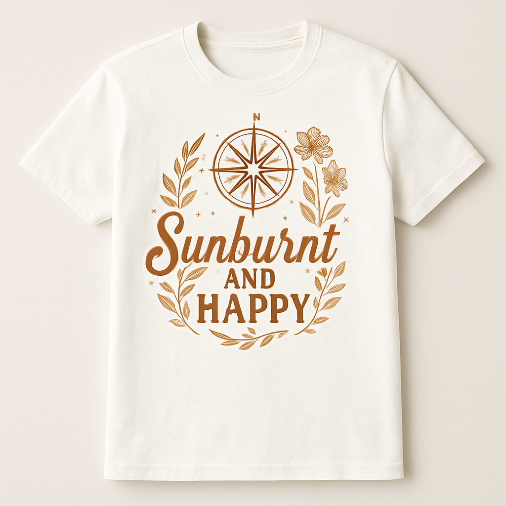 Sunburnt and Happy Beach Babe T-Shirt – Cute Compass & Floral Summer Graphic Tee, Coastal Vacation Shirt, Boho Beachwear Gift Beach%20Babe%20prompt%20%2315%20studio%20mockup.png