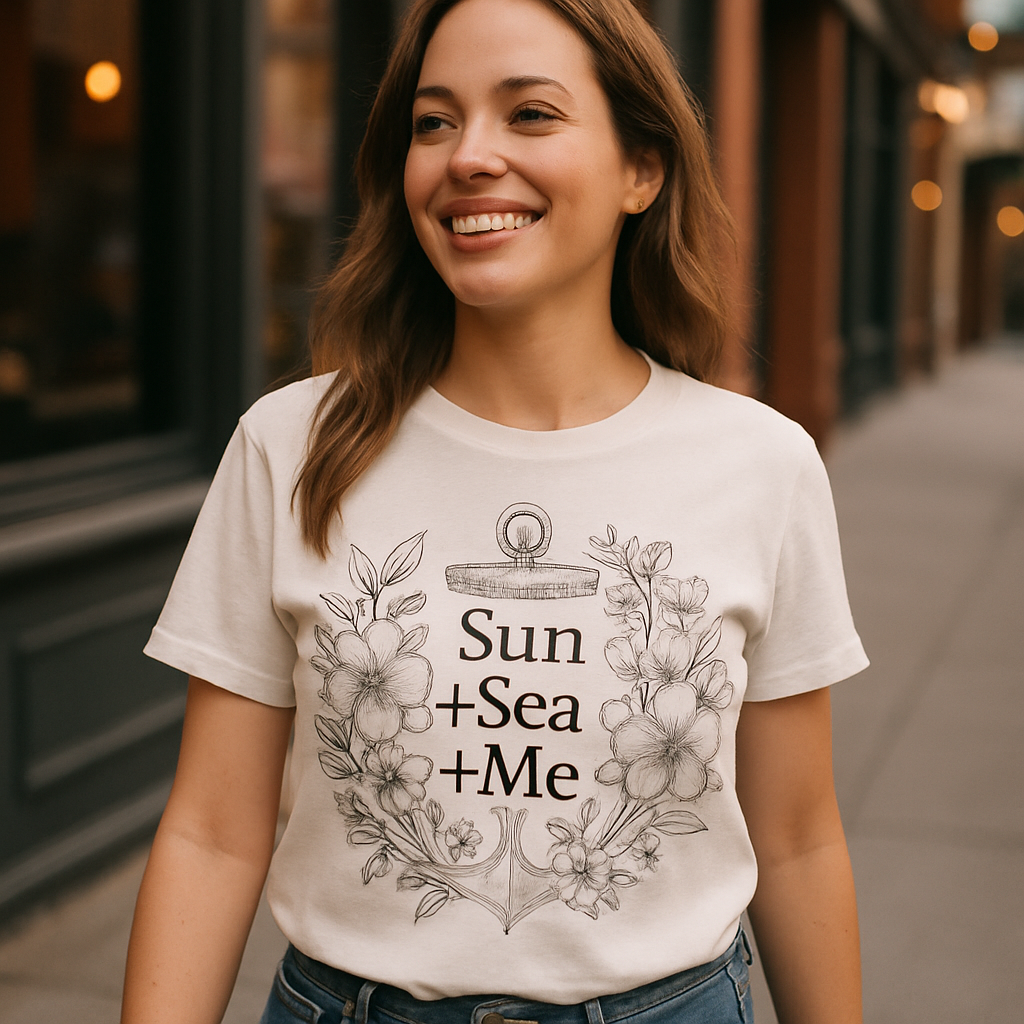 Sun Sea Me Beach Babe T-Shirt – Floral Anchor Nautical Summer Tee, Cute Coastal Vacation Shirt for Women, Ocean Lover Gift Beach%20Babe%20prompt%20%2317%20lifestyle%20mockup.png