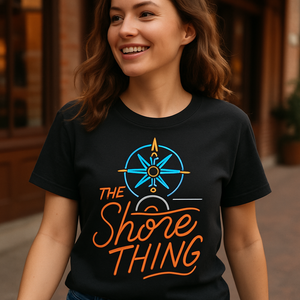 Neon "The Shore Thing" Compass Beach Babe T-Shirt – Trendy Summer Coastal Graphic Tee for Beach Lovers & Vacation Style Beach%20Babe%20prompt%20%2318%20lifestyle%20mockup.png