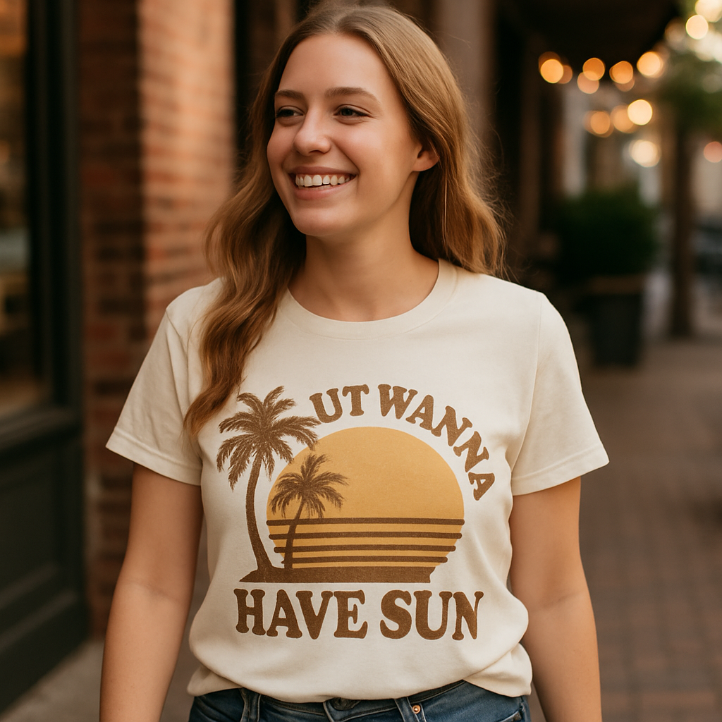 Just Wanna Have Sun Retro Beach T-Shirt – Palm Tree Summer Vibes Tee for Beach Babes, Vacation, Sun Lovers Beach%20Babe%20prompt%20%2321%20lifestyle%20mockup.png